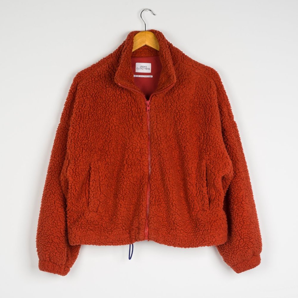 Women's Urban Outfitters Sherpa Teddy Full Zip Orange Jacket Size Large